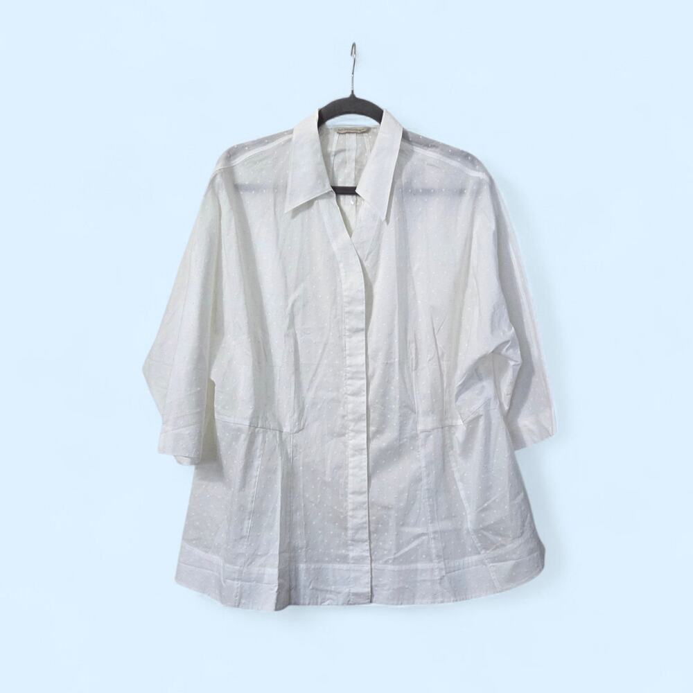 Soft Surroundings White Flowy Swiss Dot 100% Cotton Relaxed Top Blouse, Plus 1X